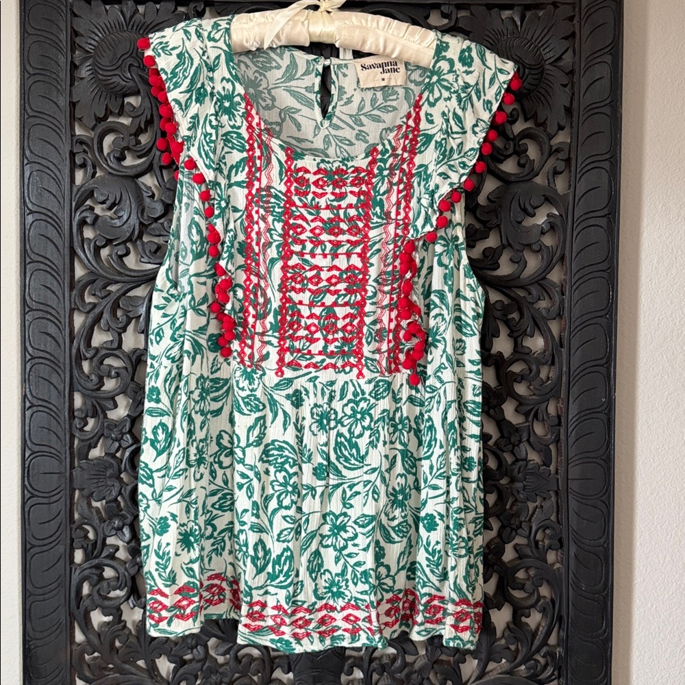 Savanna Jane Green and Red Patterned Top